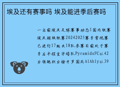 埃及还有赛事吗 埃及能进季后赛吗